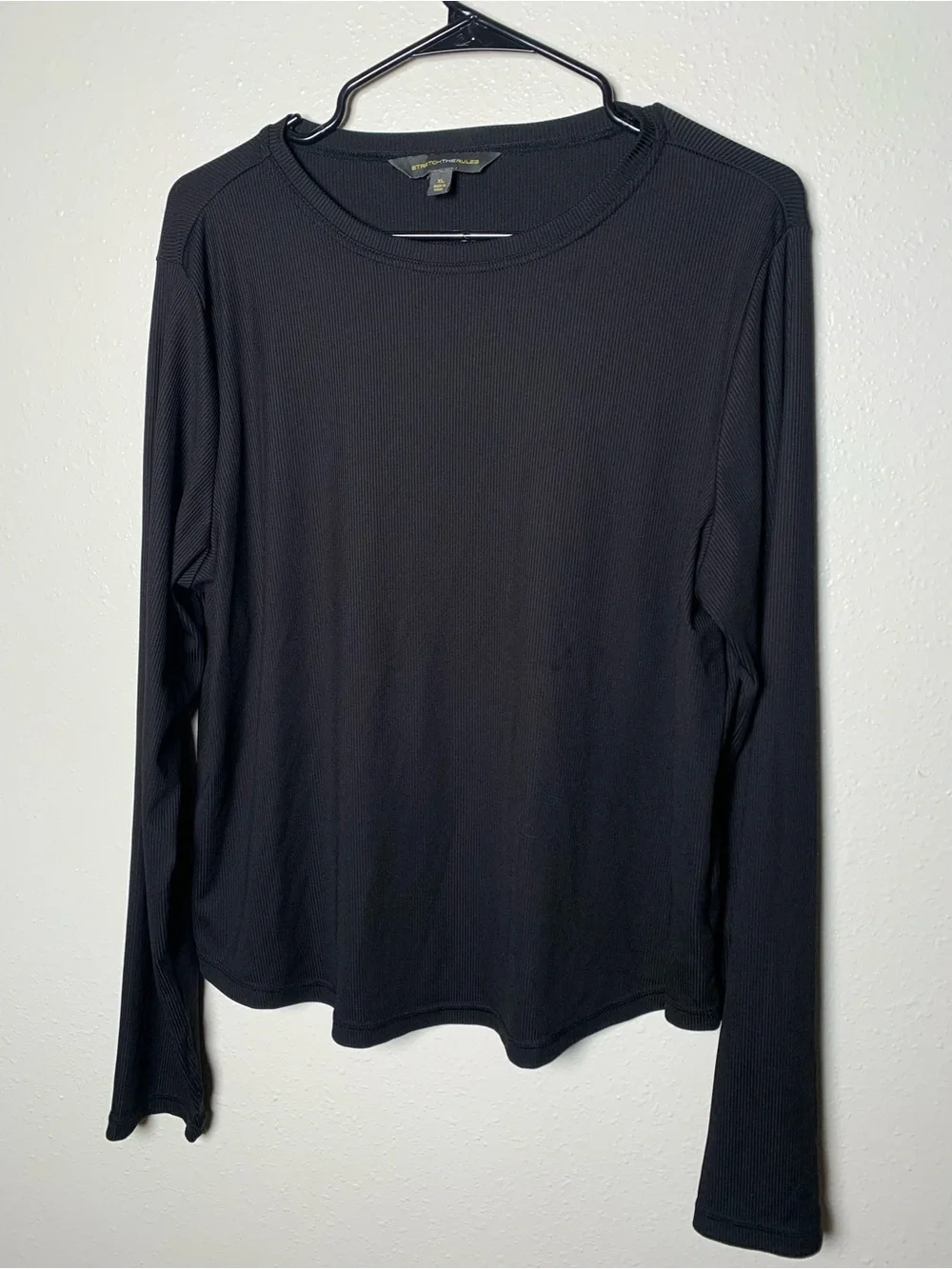 Black Ribbed Long-Sleeve Crew Tee